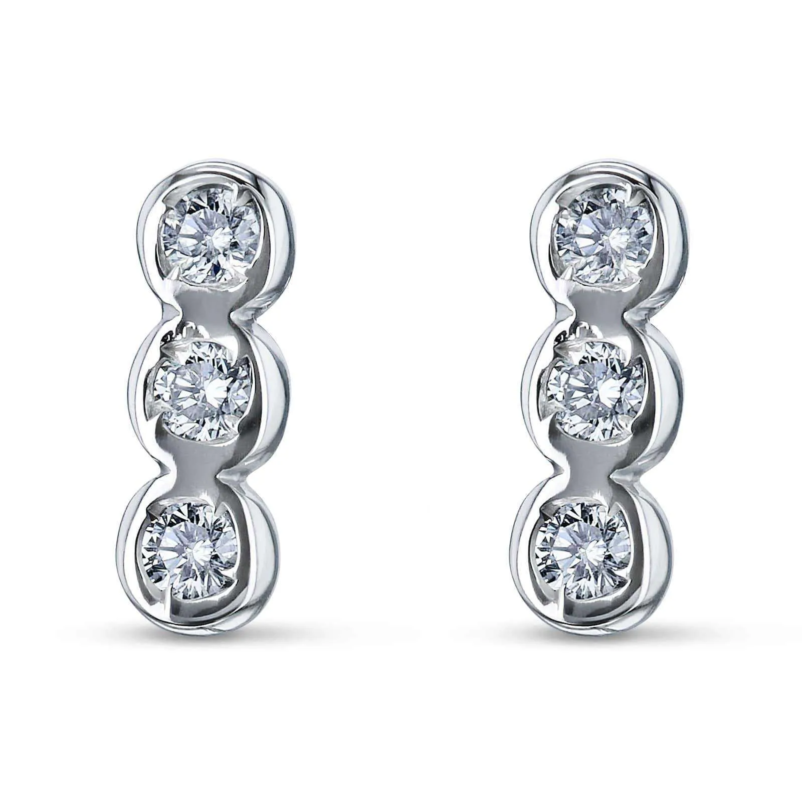 1/15ct Diamond Bezel Set Trio Stud Earrings