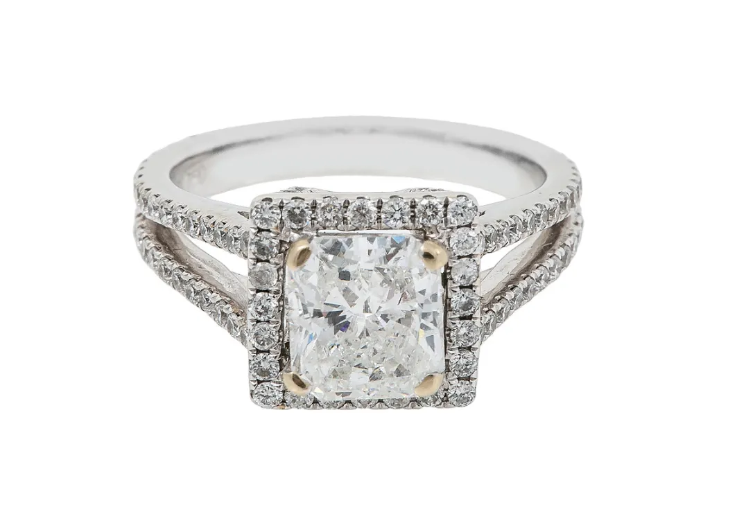 14K White Gold Asscher Cut Diamond Engagement Ring