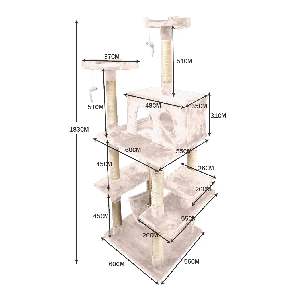 1.83M Cat Scratching Post Tree House Dark Cream