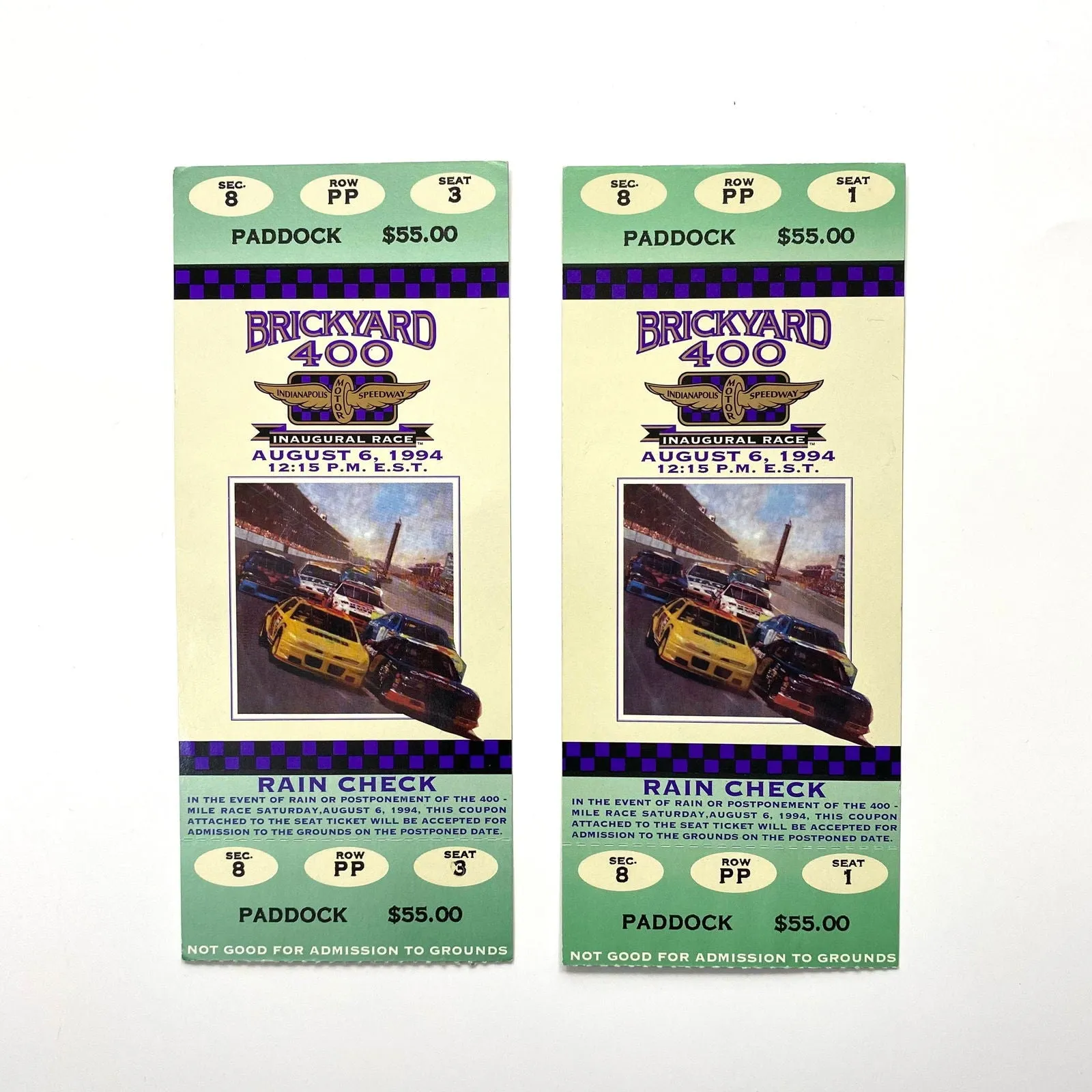 1994 Brickyard 400 Indianapolis Motor Speedway Ticket Stubs, Pair of