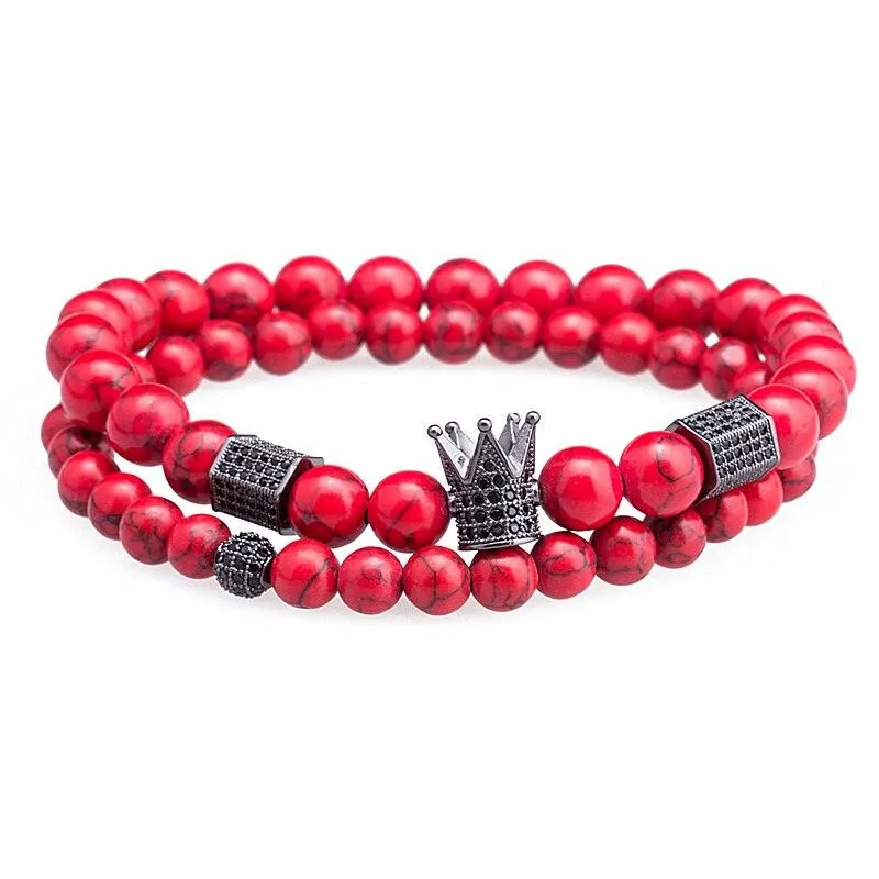 2pcs/Set Beads Male Bracelet, Micro CZ Bead Woven Men Bracelet, Braiding Cord Men Bracelet