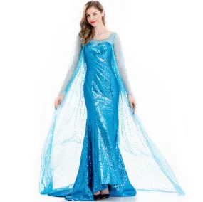 Adult Elsa Frozen Princess Long Dress , Women Girls Halloween Carnival Cosplay Costume