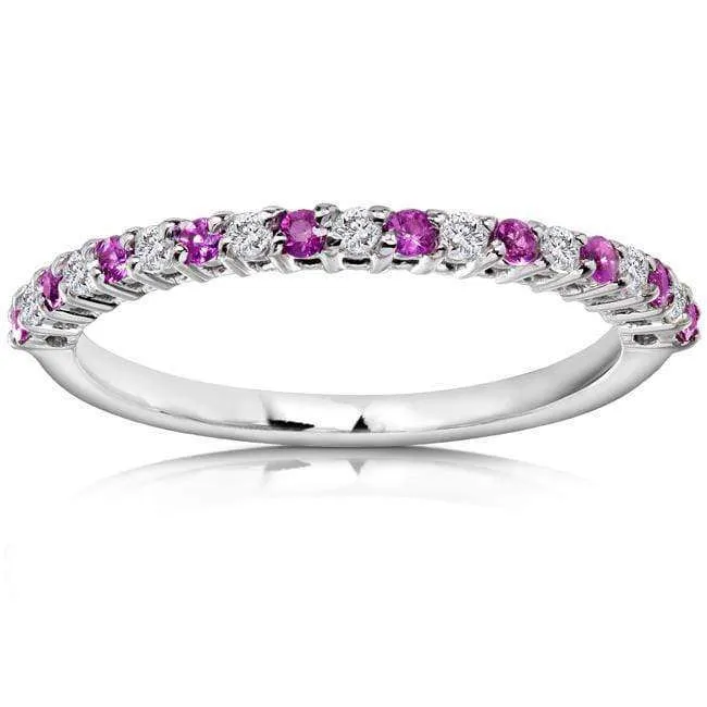 Alternating Pink Sapphire White Diamond Gold Band (1/4ct TCW)