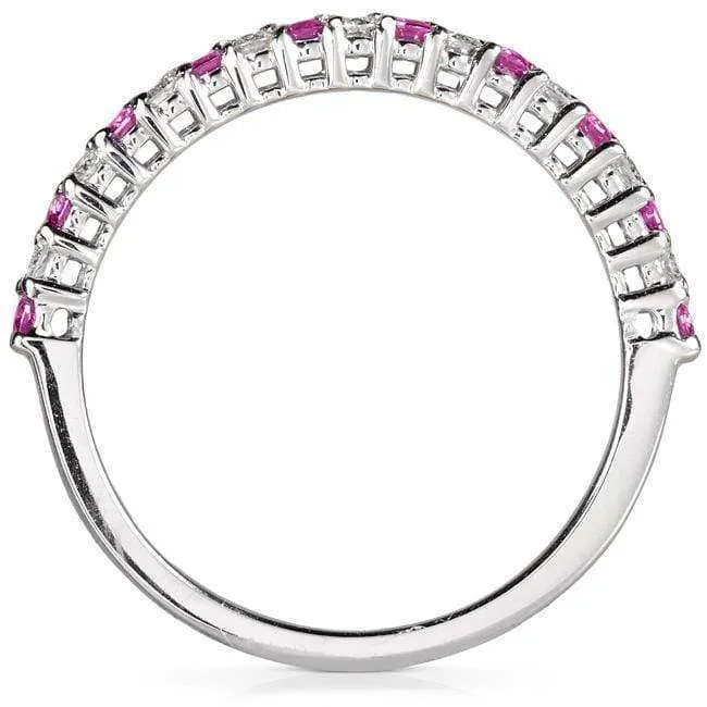 Alternating Pink Sapphire White Diamond Gold Band (1/4ct TCW)