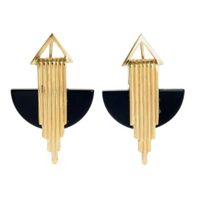 AURORA HALF MOON EARRINGS - BLACK ONYX - GOLD