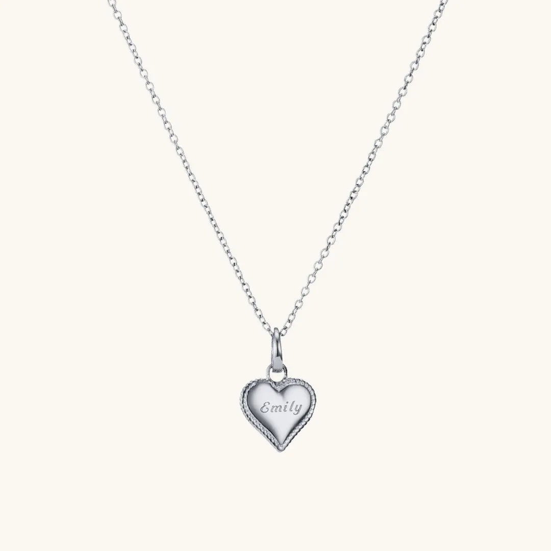 Beaded Heart Pendant Necklace in Silver