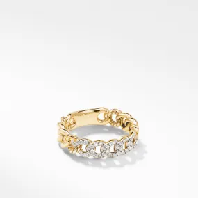 Belmont Curb Link Narrow Ring in 18K Yellow Gold with Pavé Diamonds, Size 7