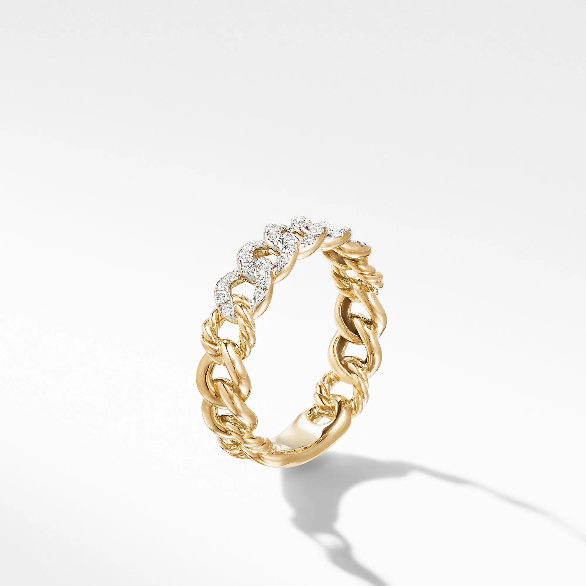 Belmont Curb Link Narrow Ring in 18K Yellow Gold with Pavé Diamonds, Size 7