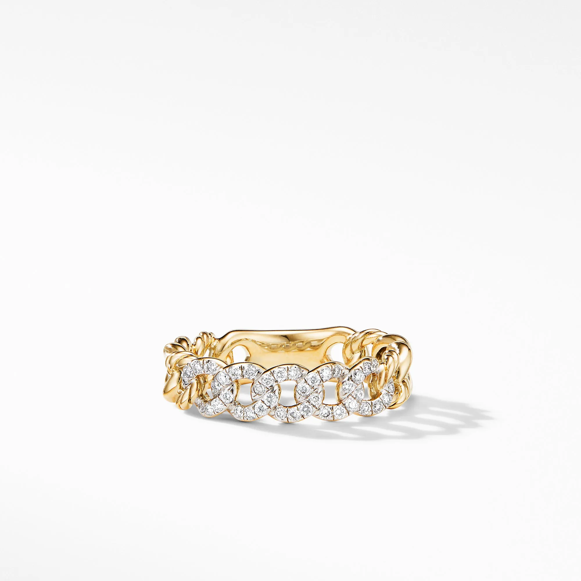 Belmont Curb Link Narrow Ring in 18K Yellow Gold with Pavé Diamonds, Size 7