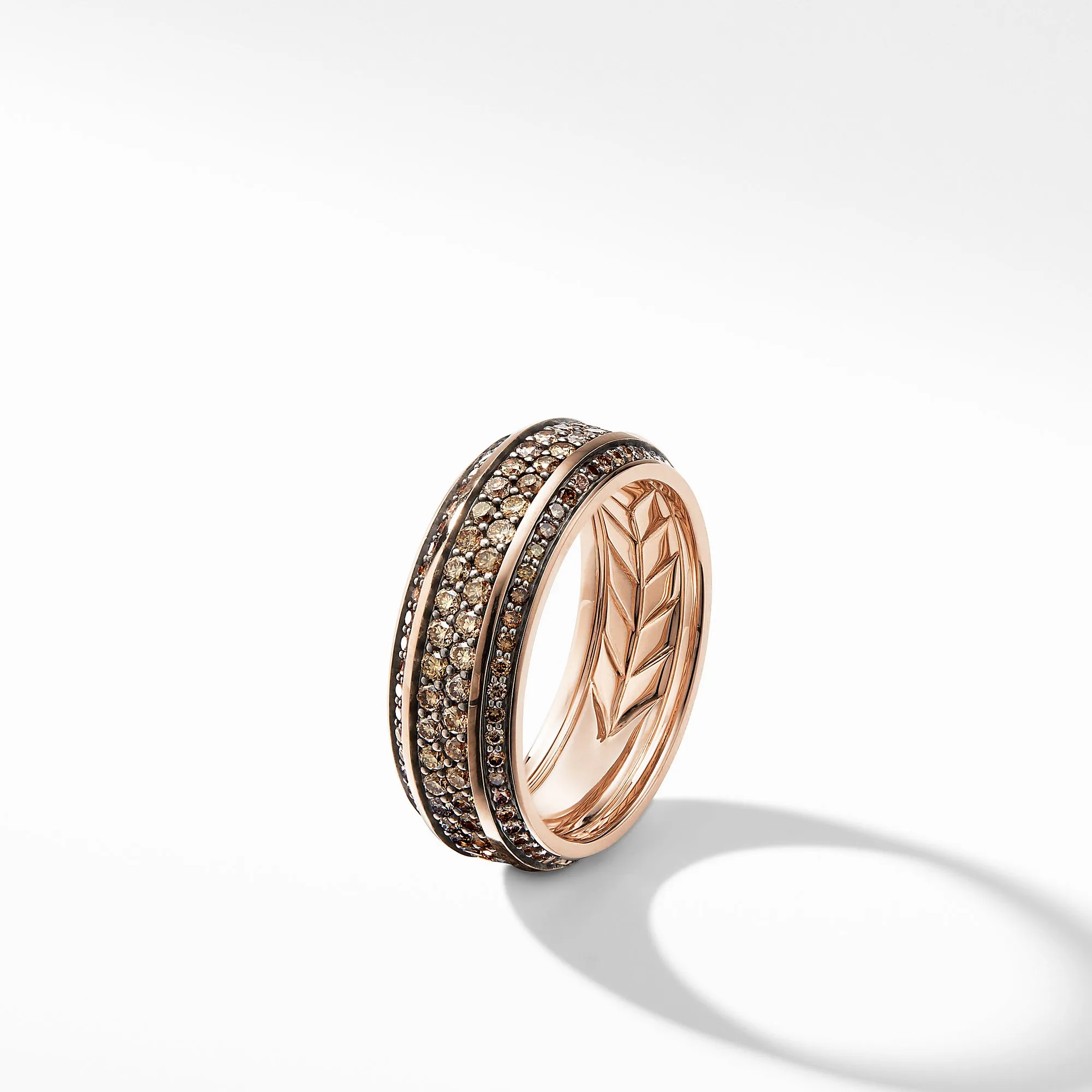 Beveled Band Ring in 18K Rose Gold with Cognac Diamonds