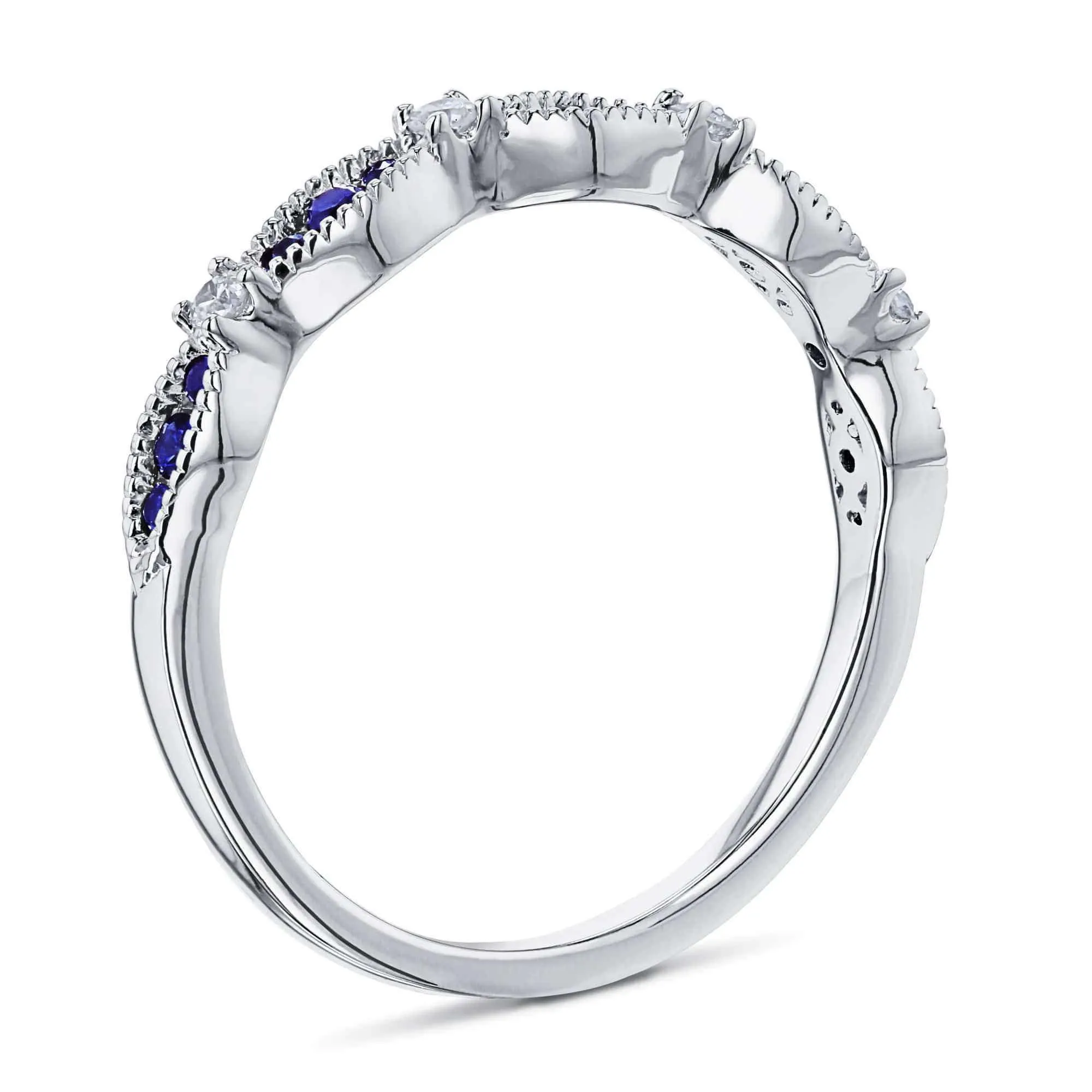 Blue Sapphire White Diamond Band