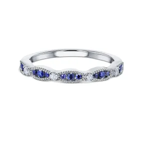 Blue Sapphire White Diamond Band