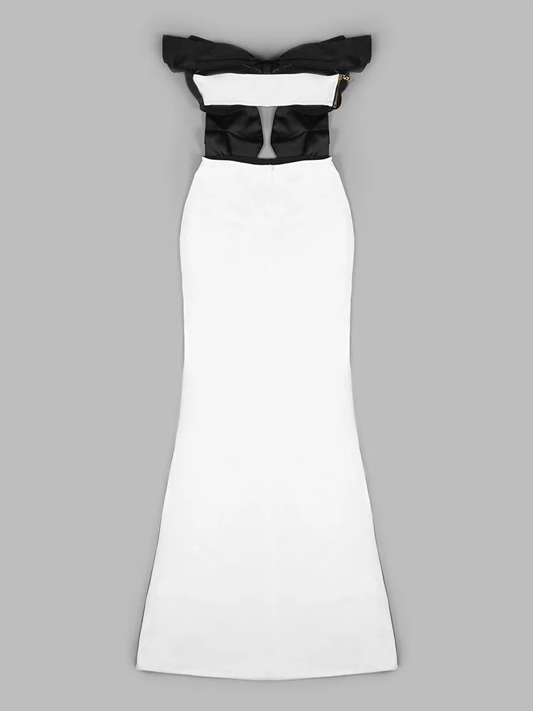 Bodycon Dress Elegant Black White Strapless Skiny Long Dress