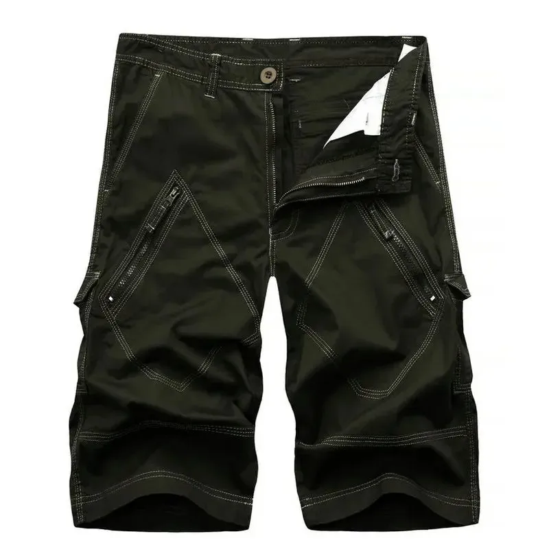 BONSIR  -  Men Cargo Shorts Bermuda Homme Male Fashion Shorts Cotton Washed Short Trousers with Zippers Drop Shipping ABZ144