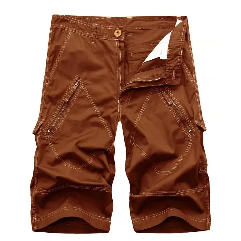 BONSIR  -  Men Cargo Shorts Bermuda Homme Male Fashion Shorts Cotton Washed Short Trousers with Zippers Drop Shipping ABZ144