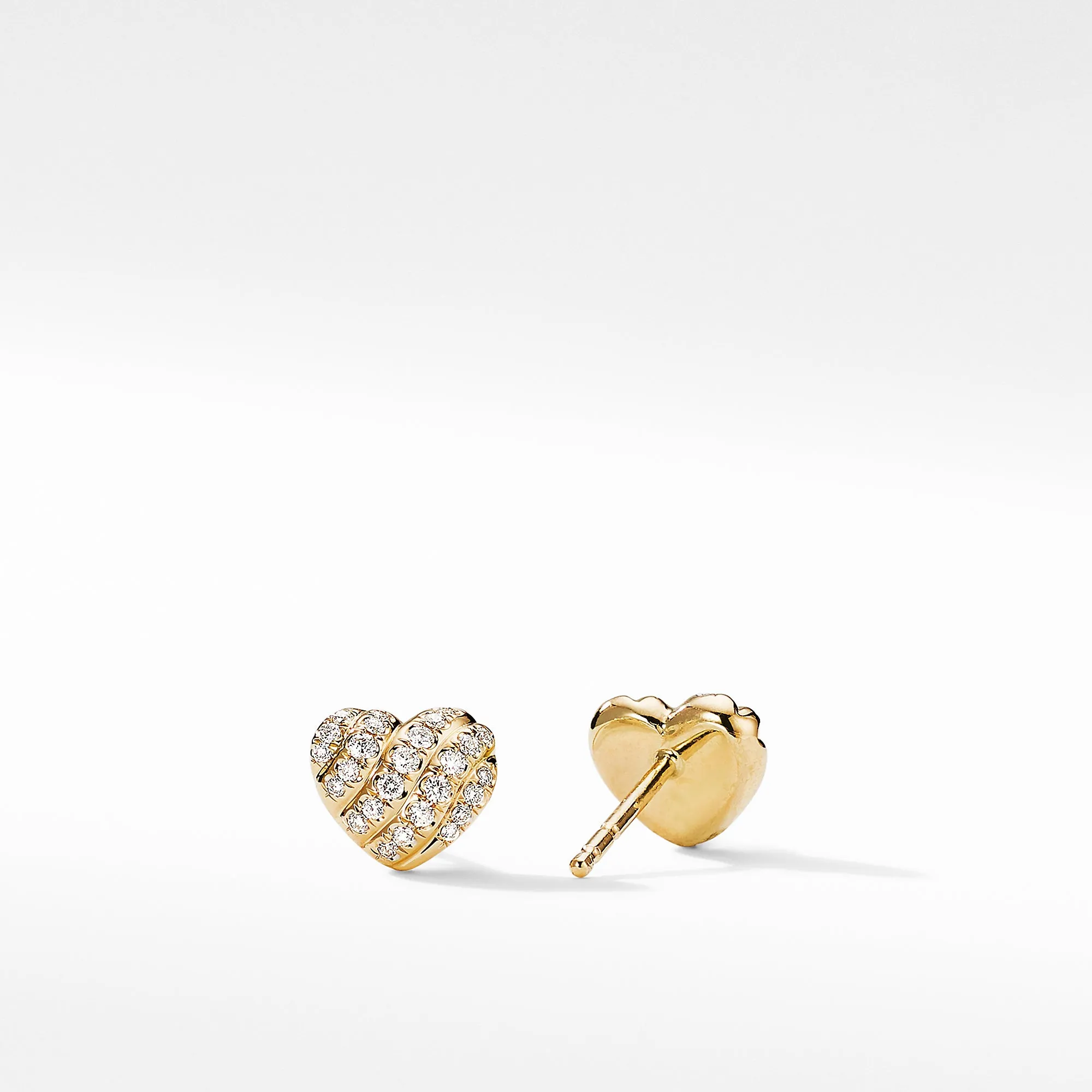 Cable Collectibles® Heart Stud Earrings in 18K Yellow Gold with Pavé Diamonds