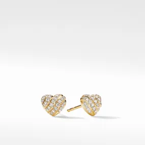 Cable Collectibles® Heart Stud Earrings in 18K Yellow Gold with Pavé Diamonds