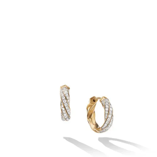 Cable Edge Huggie Hoop Earrings in Recycled 18K Yellow Gold with Pavé Diamonds