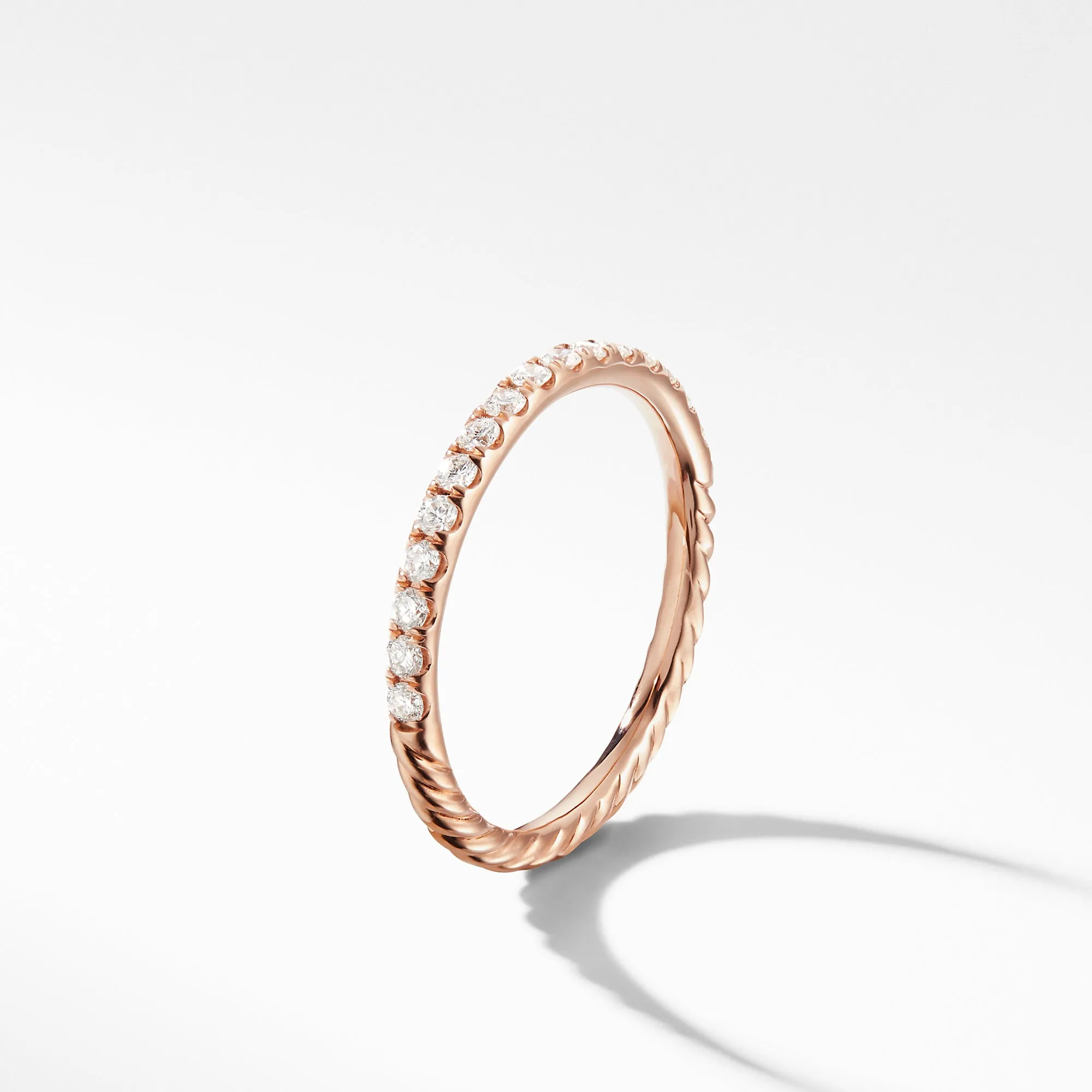 Cable Pavé Band Ring in 18K Rose Gold with Diamonds, Size 5