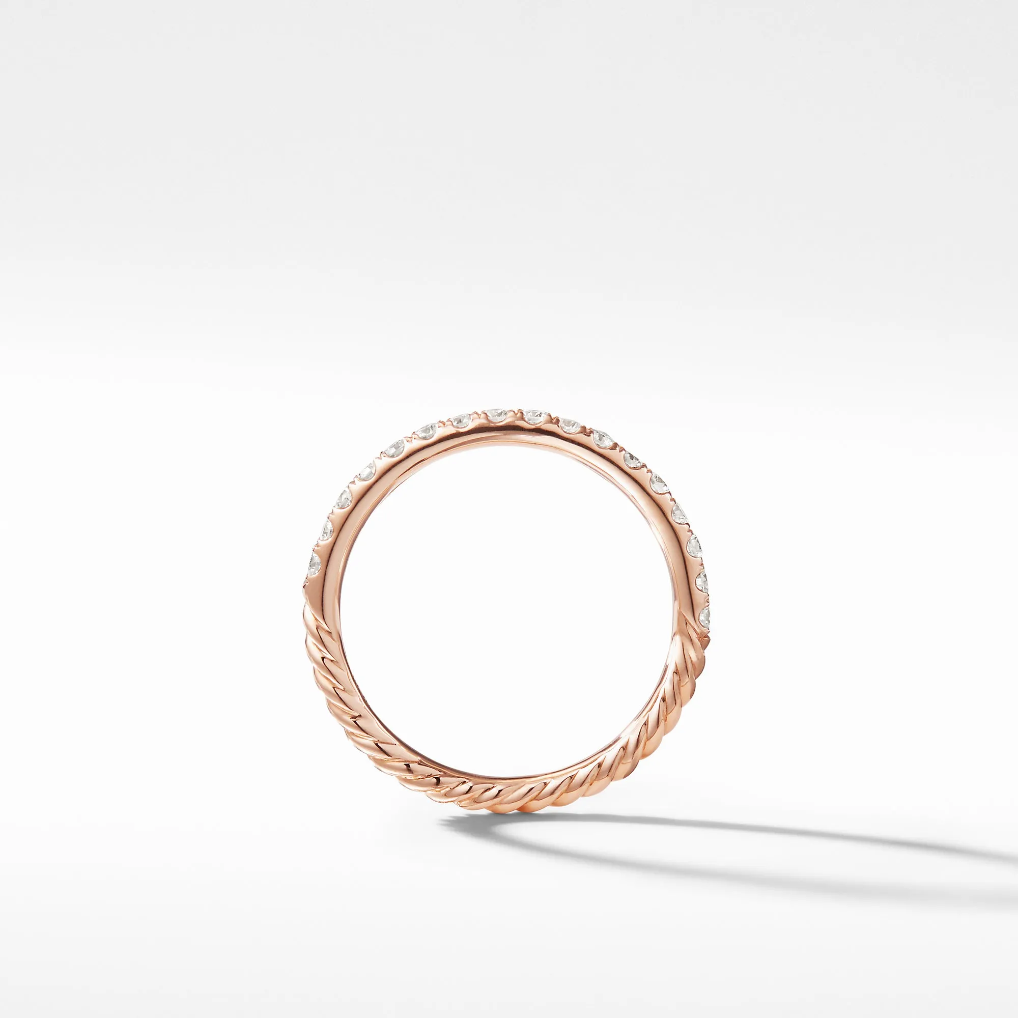 Cable Pavé Band Ring in 18K Rose Gold with Diamonds, Size 5