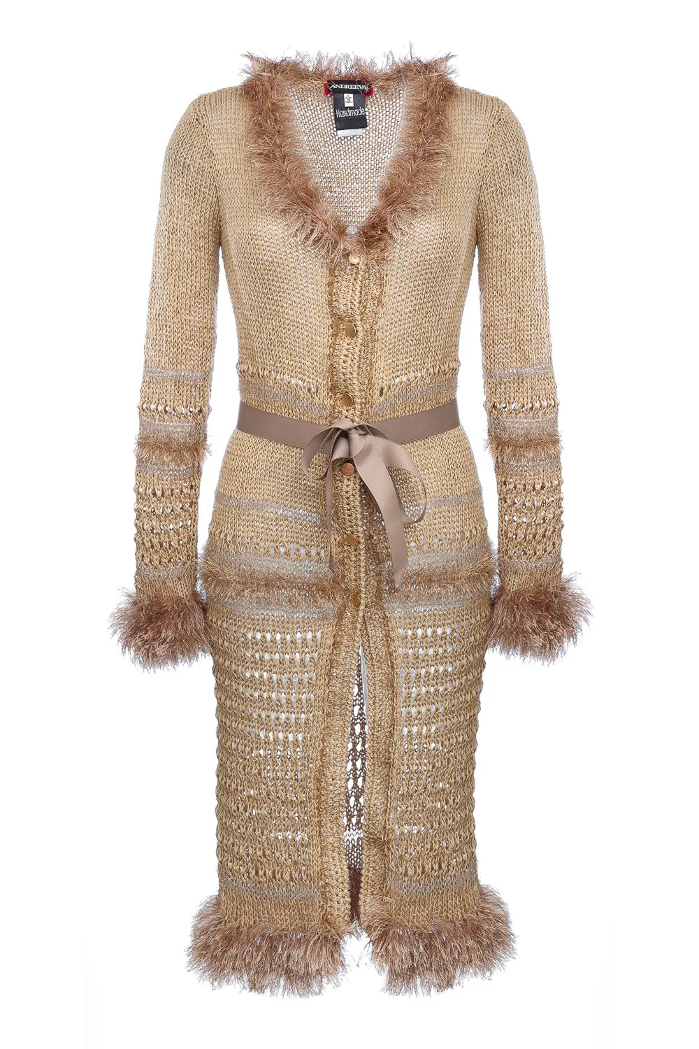 Camila Camel Handmade Knit Cardigan-Dress