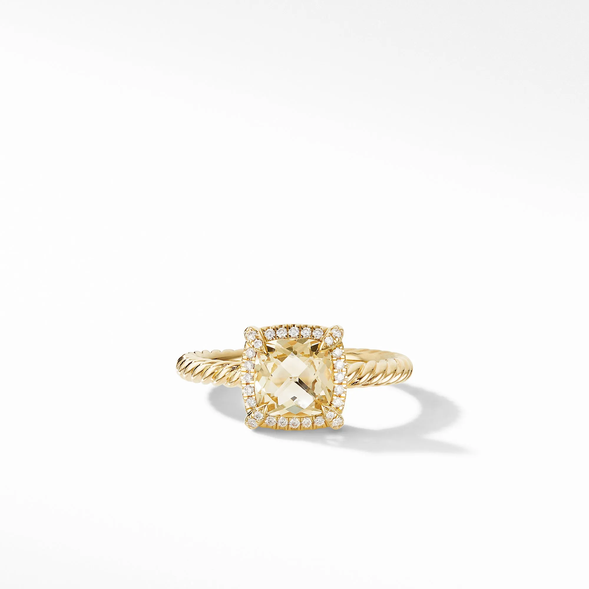 Châtelaine® Pavé Bezel Ring in 18K Yellow Gold with Champagne Citrine, Size 7