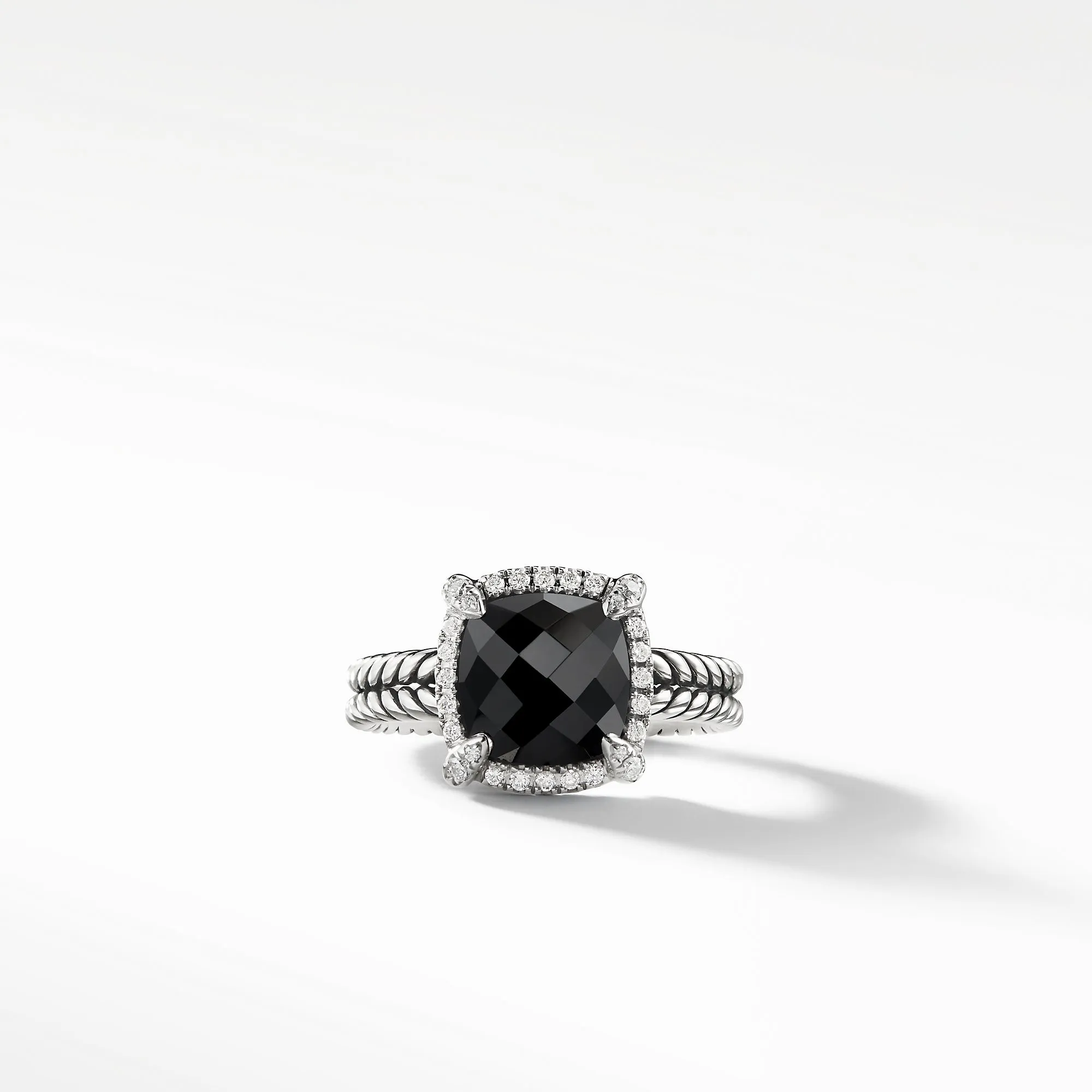 Châtelaine® Pavé Bezel Ring with Black Onyx and Diamonds, 9mm, Size 6