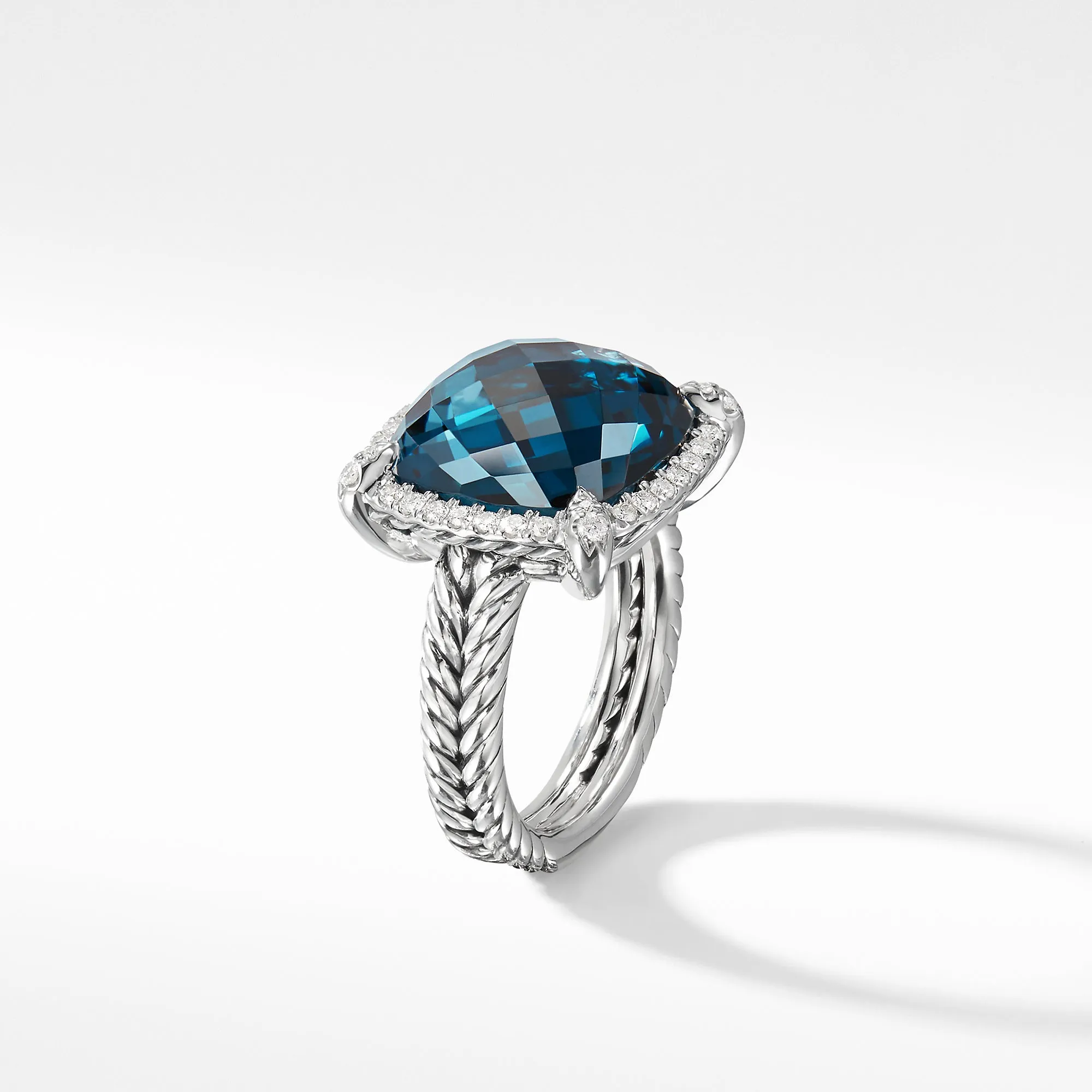 Châtelaine® Pavé Bezel Ring with Hampton Blue Topaz and Diamonds, 14mm, Size 6