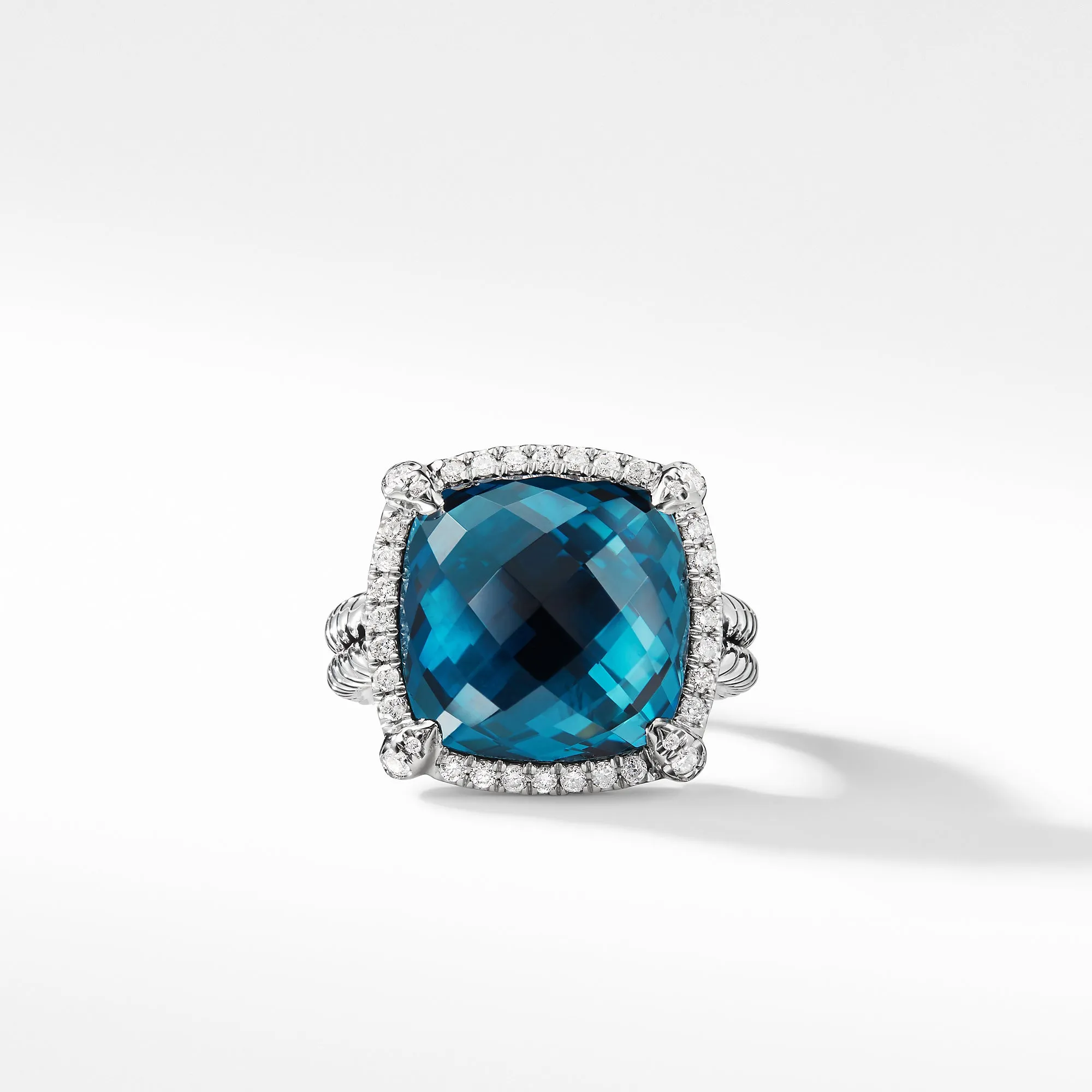 Châtelaine® Pavé Bezel Ring with Hampton Blue Topaz and Diamonds, 14mm, Size 6