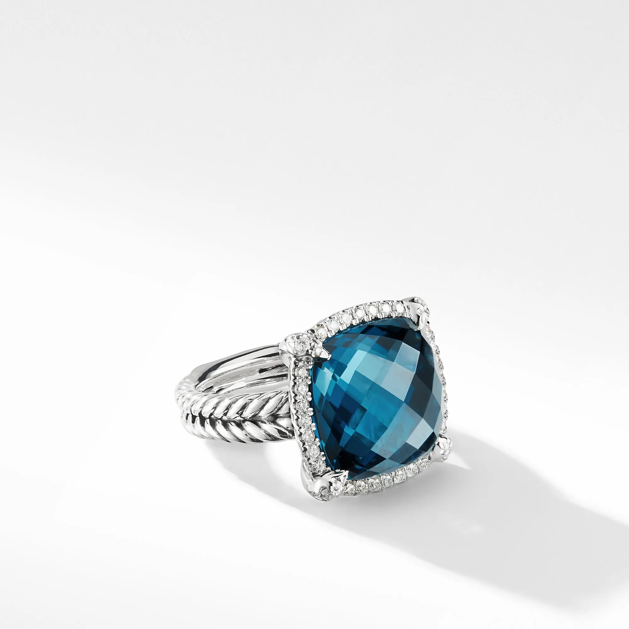 Châtelaine® Pavé Bezel Ring with Hampton Blue Topaz and Diamonds, 14mm, Size 6