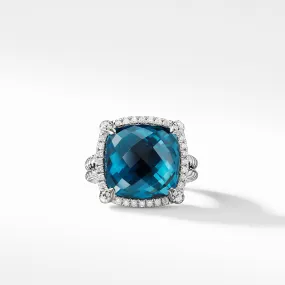 Châtelaine® Pavé Bezel Ring with Hampton Blue Topaz and Diamonds, 14mm, Size 7