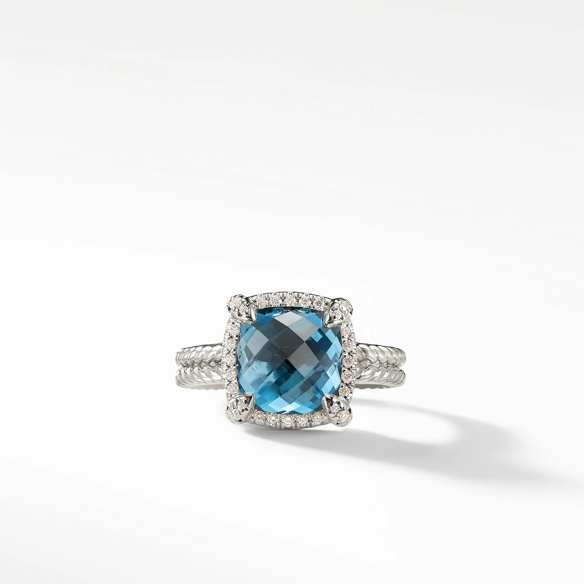 Châtelaine® Pavé Bezel Ring with Hampton Blue Topaz and Diamonds, 9mm, Size 7