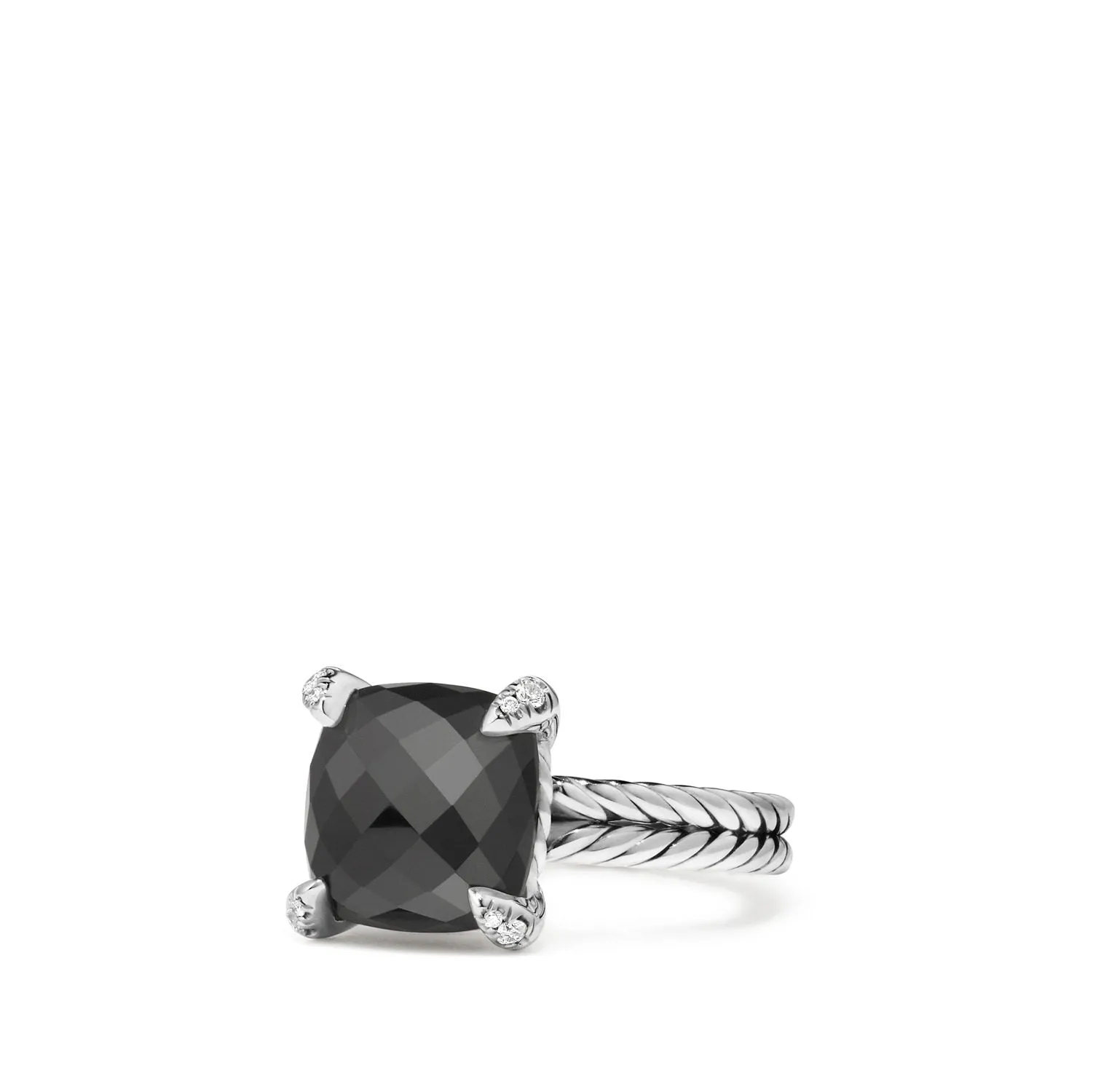 Châtelaine® Ring with Black Onyx and Diamonds, 11mm, Size 7