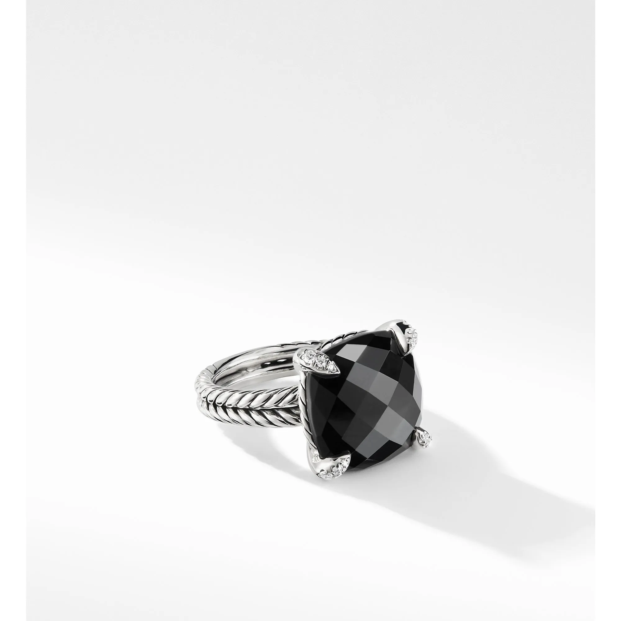 Châtelaine® Ring with Black Onyx and Diamonds, 14mm, Size 6