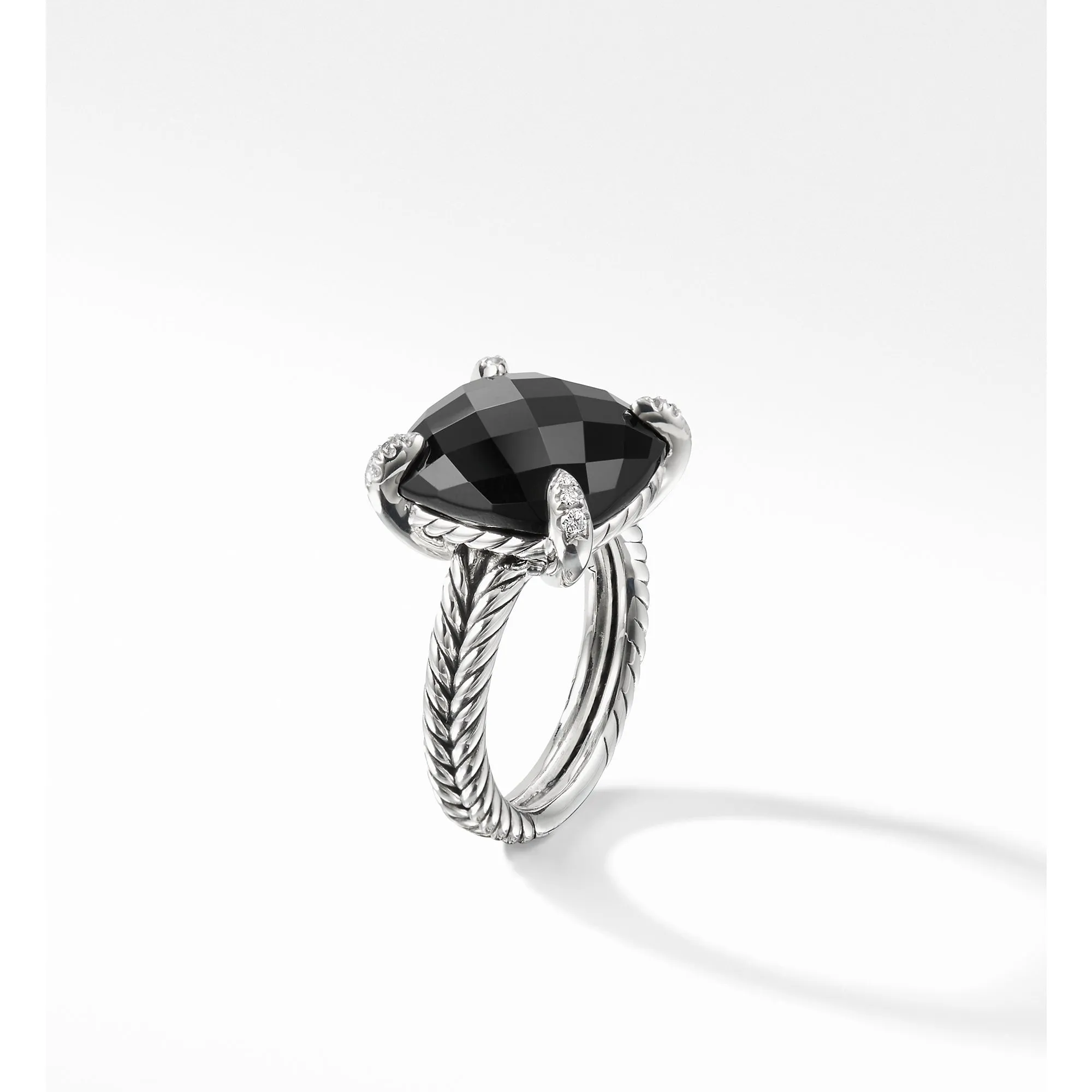 Châtelaine® Ring with Black Onyx and Diamonds, 14mm, Size 6