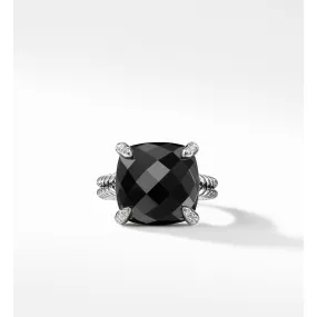 Châtelaine® Ring with Black Onyx and Diamonds, 14mm, Size 6