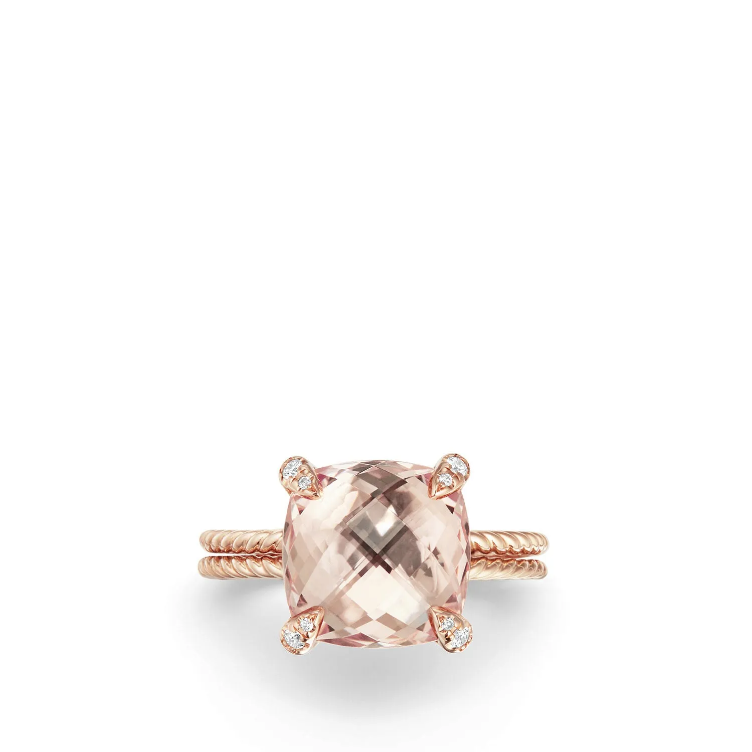 Châtelaine® Ring with Morganite and Diamonds in 18K Rose Gold, 11mm, Size 7