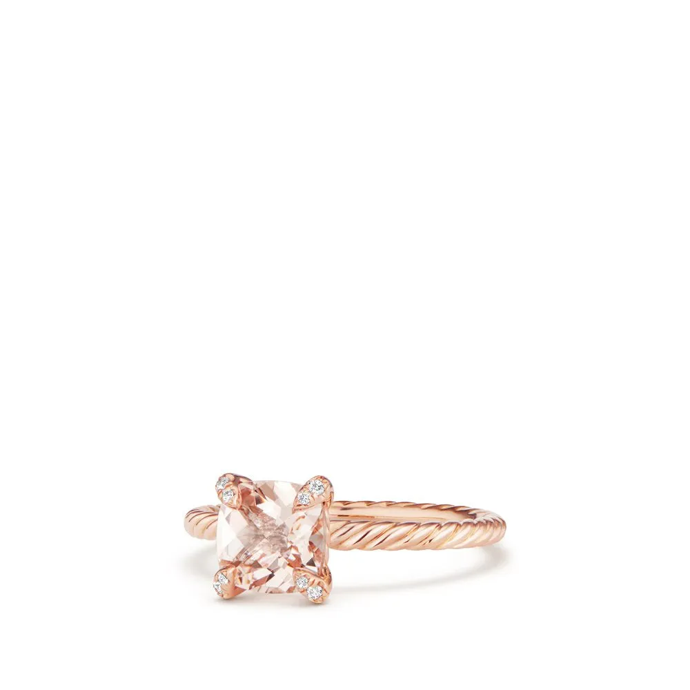 Châtelaine® Ring with Morganite and Diamonds in 18K Rose Gold, Size 6.5