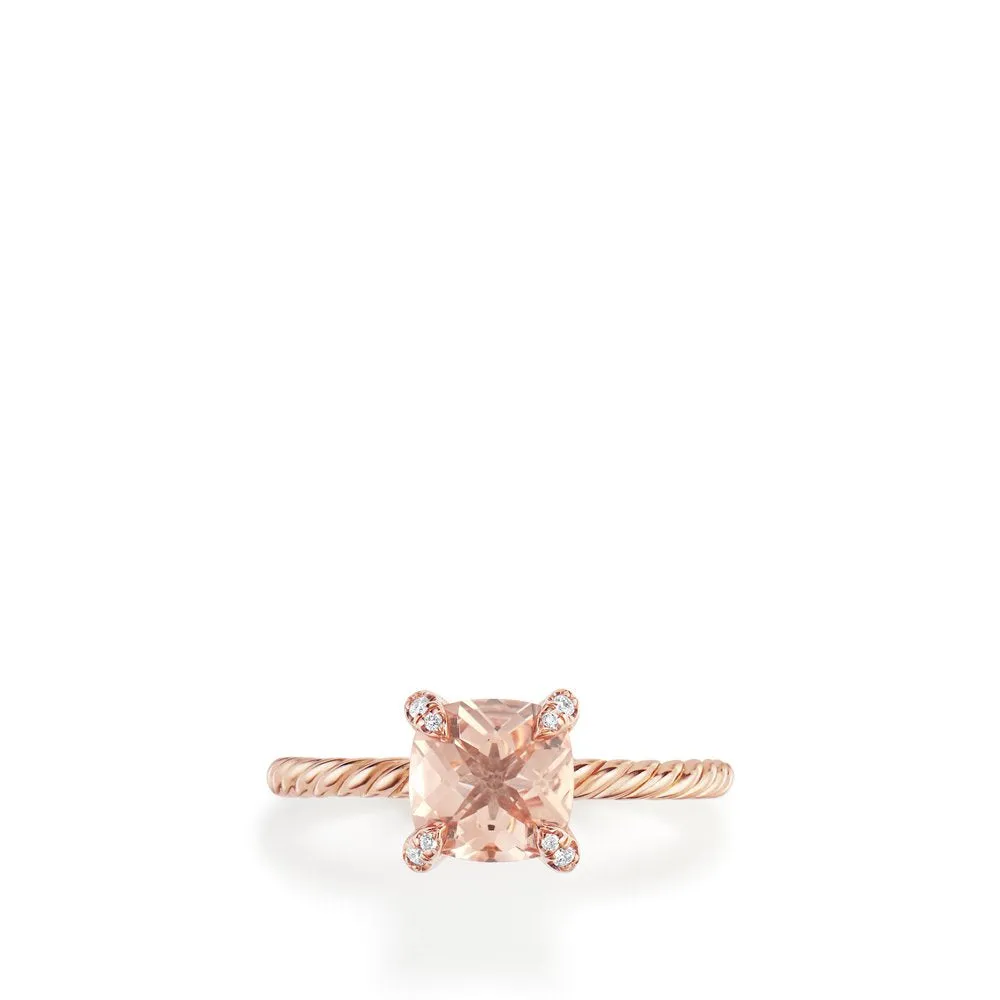 Châtelaine® Ring with Morganite and Diamonds in 18K Rose Gold, Size 6.5