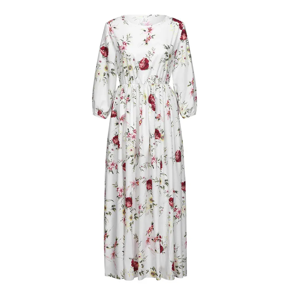 Clearance Half Sleeve Swing Floral-Printed Holiday Maxi Women's Boho Dress