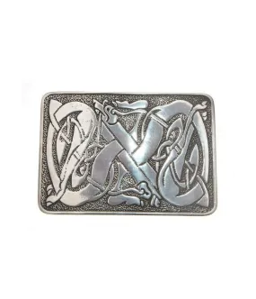 Deluxe Pewter Kilt Belt Buckle - Celtic Dog Design