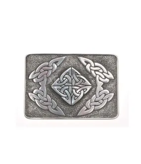 Deluxe Pewter Kilt Belt Buckle - Celtic Square Knotwork