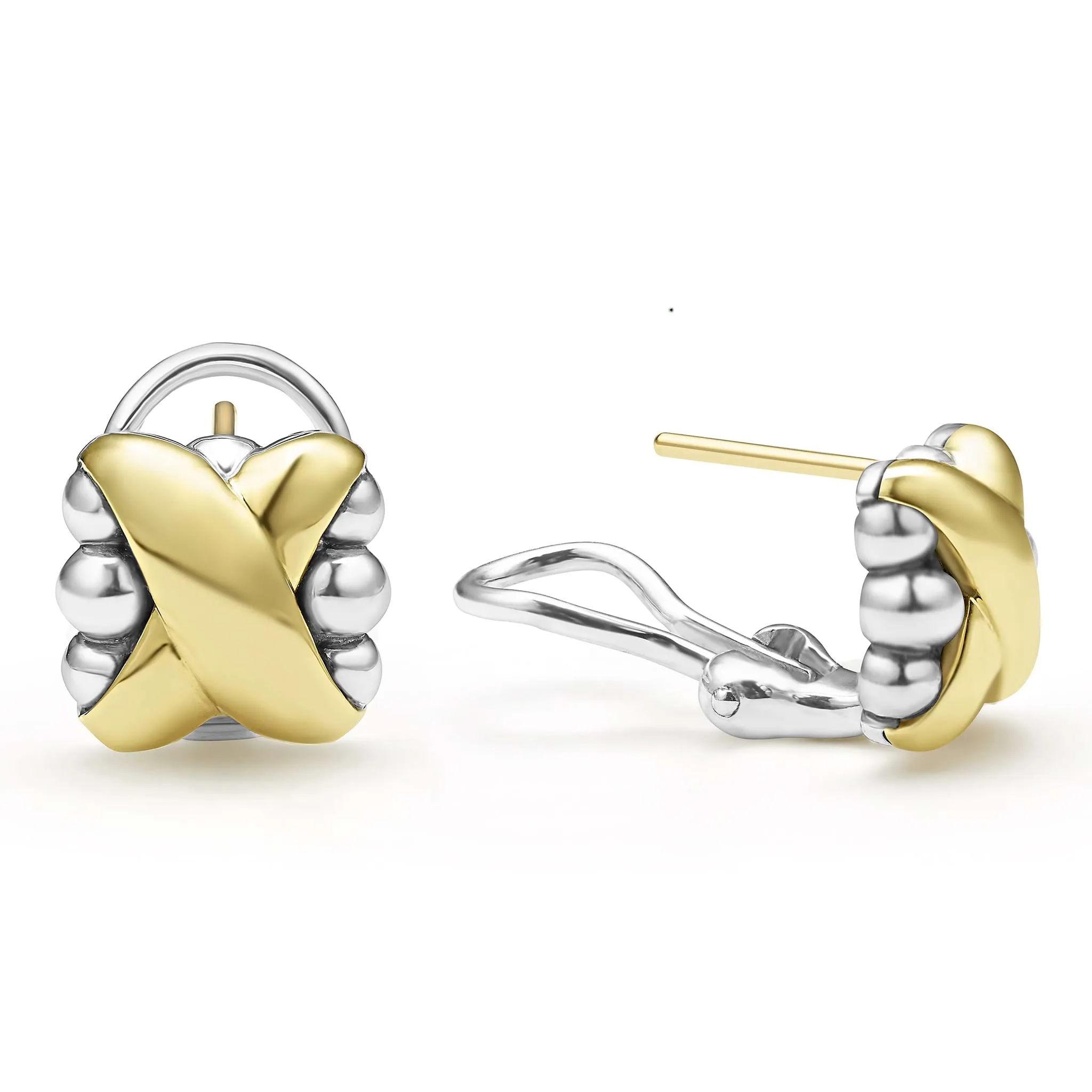 Embrace Two-Tone X Omega Clip Earrings