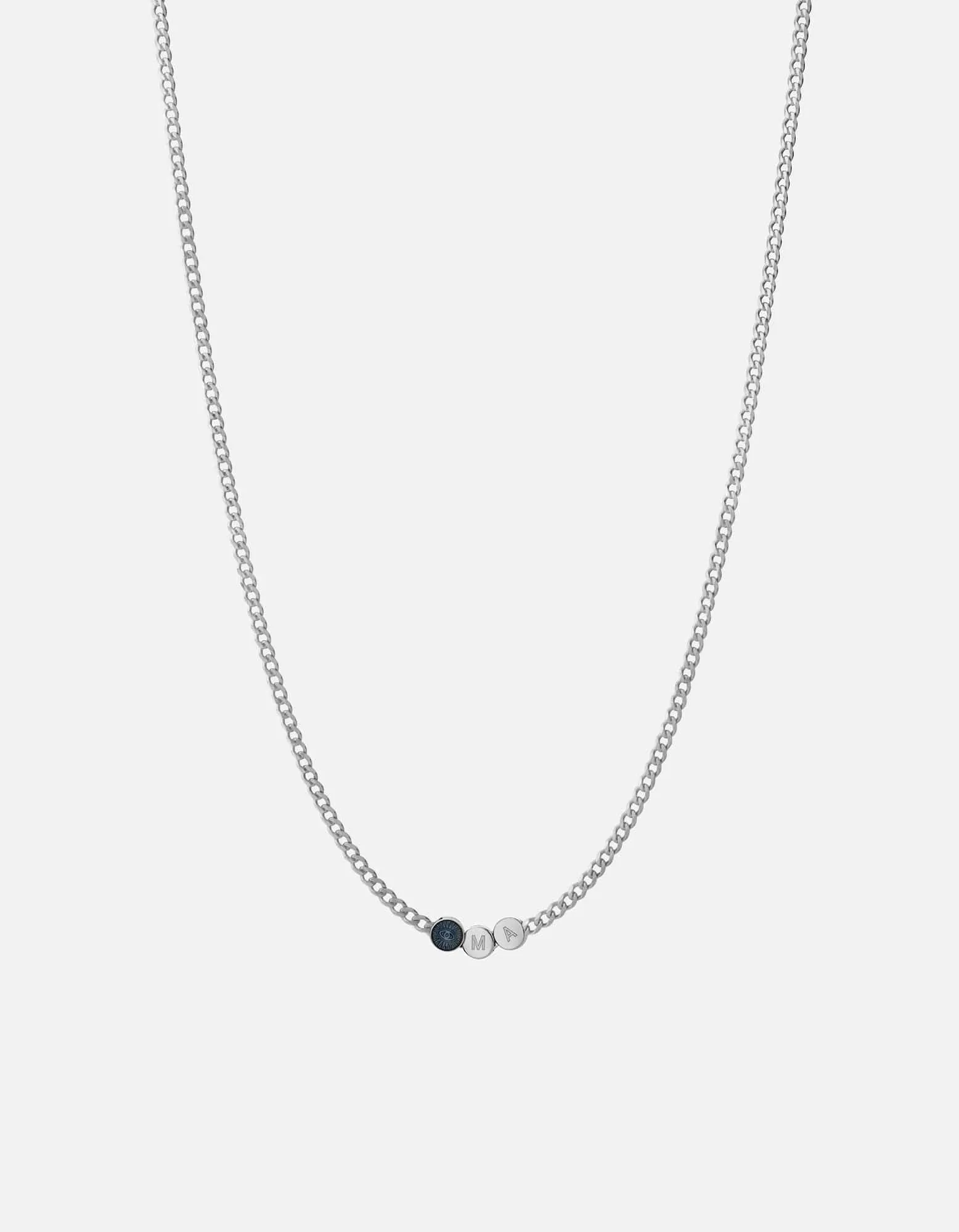 Eye of Time Type Chain Necklace, Sterling Silver/Blue