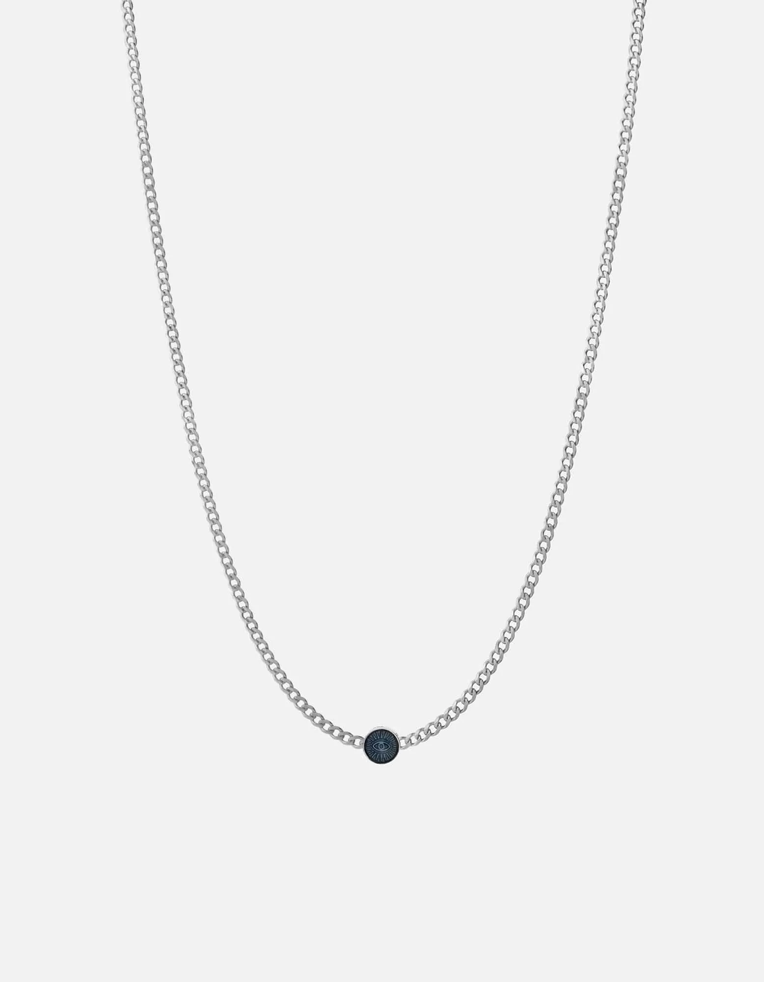 Eye of Time Type Chain Necklace, Sterling Silver/Blue