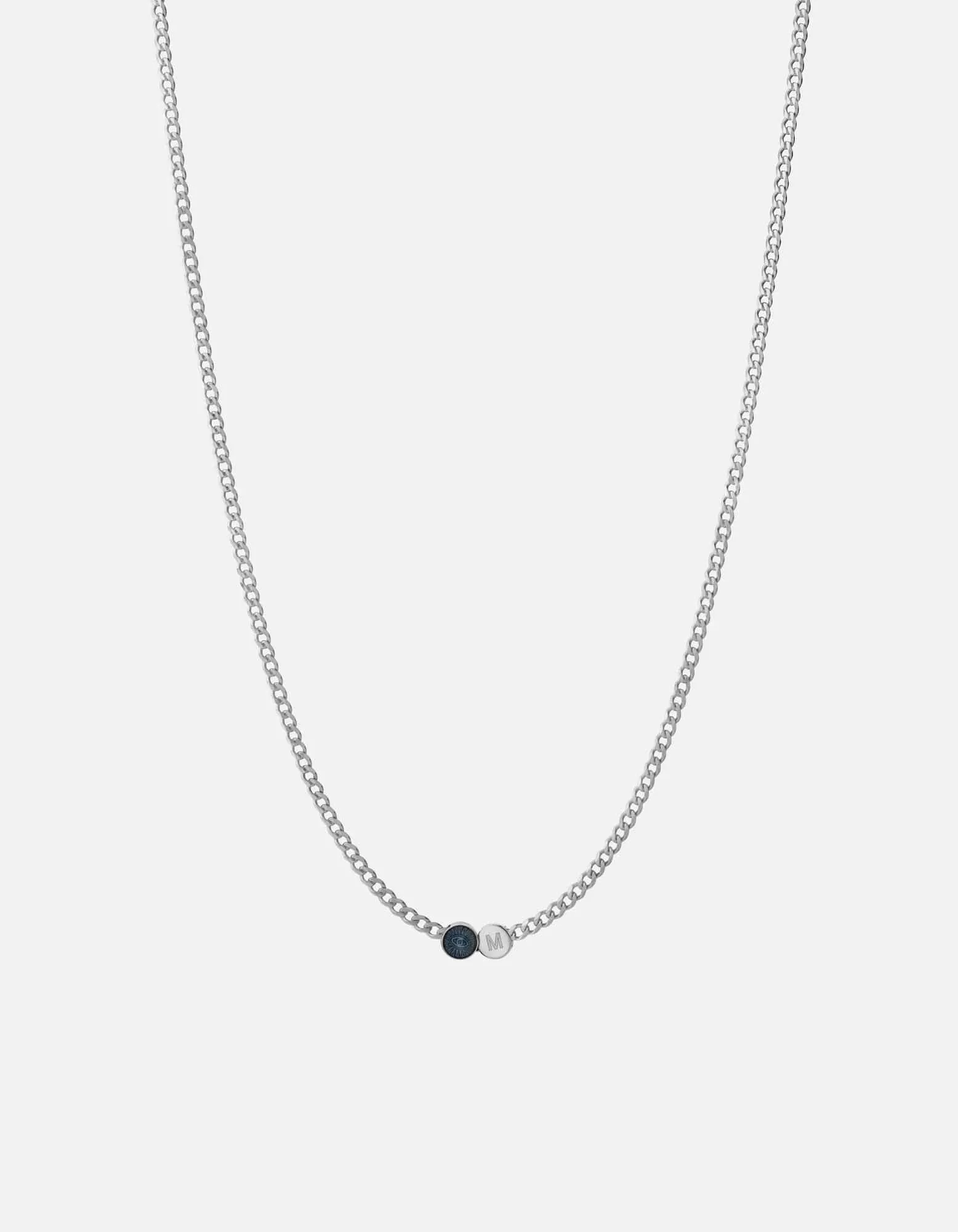 Eye of Time Type Chain Necklace, Sterling Silver/Blue