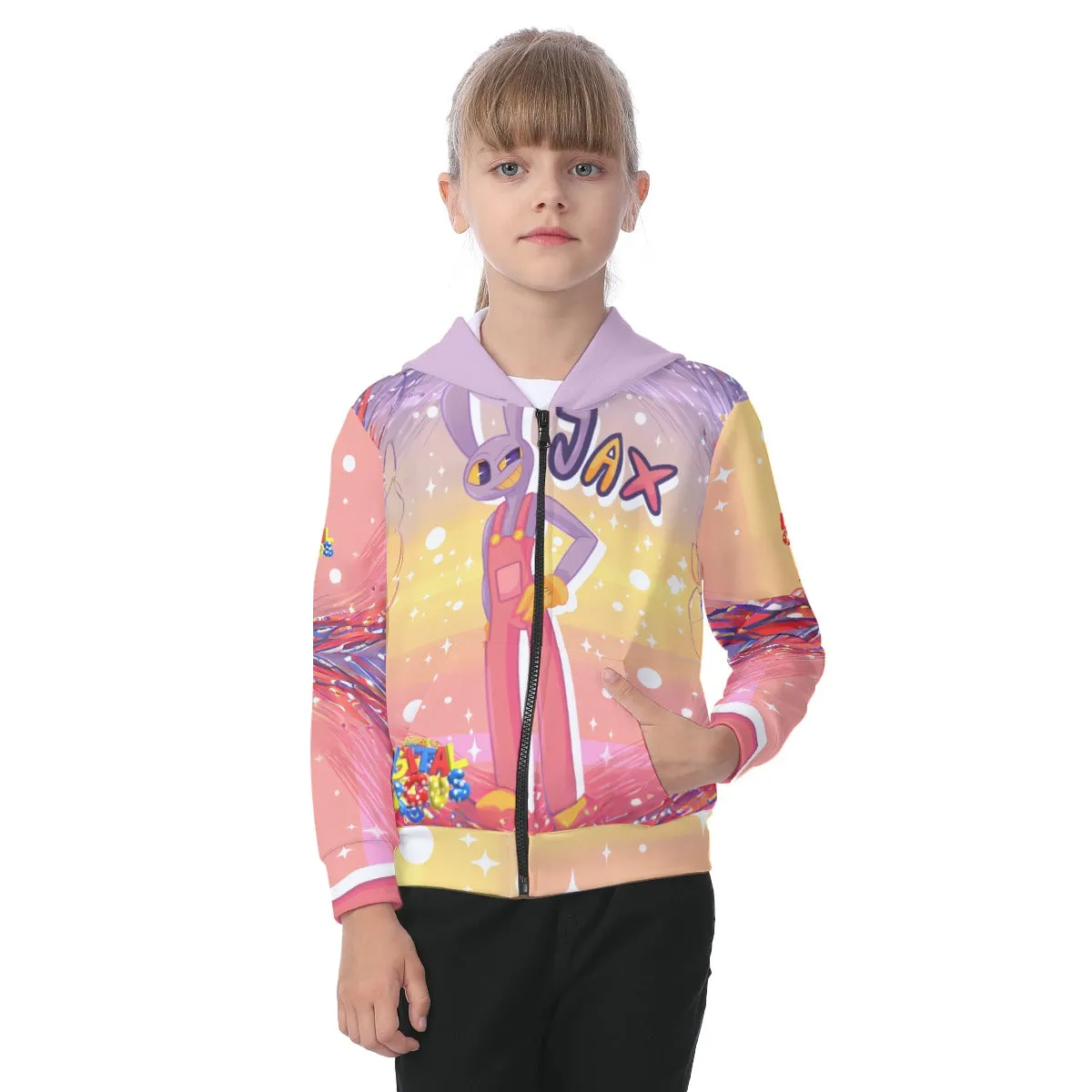 Kid's Amazing Digital Circus Jax Zip-up Hoodie With Patch Pocket