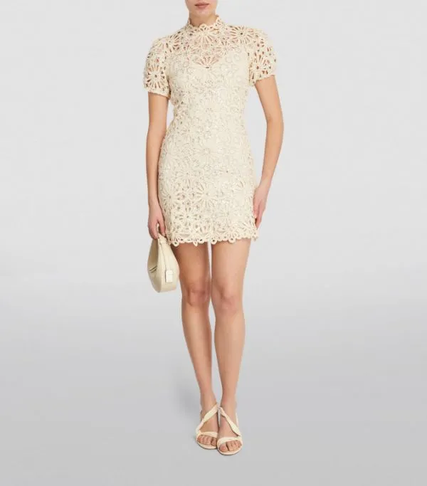 Maje Sequin Embellished Crochet Mini Dress