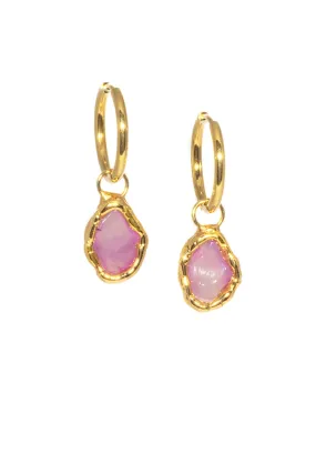 Pink Agate Charm Hoops in Gold