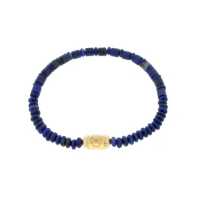 Ribbed Hexagon Hamsa Bolt on a Lapis Beaded Bracelet